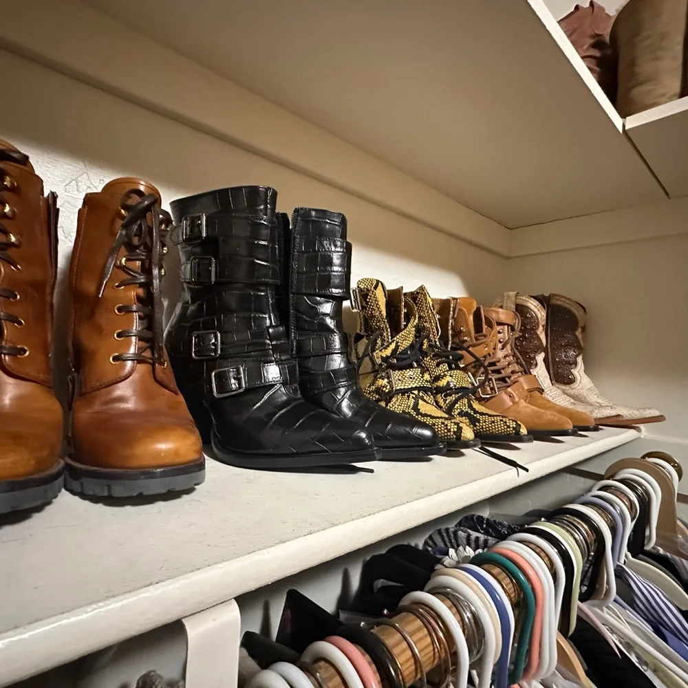 Pinko Lucciola Black Leather Croc Print Moto Boots - Picture 9 of 11